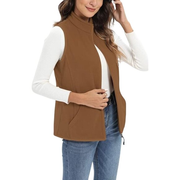 Xeoxarel Vest Womens Size Small Camel Brown Six Pocket Fleece Casual Comfy - Picture 4 of 14